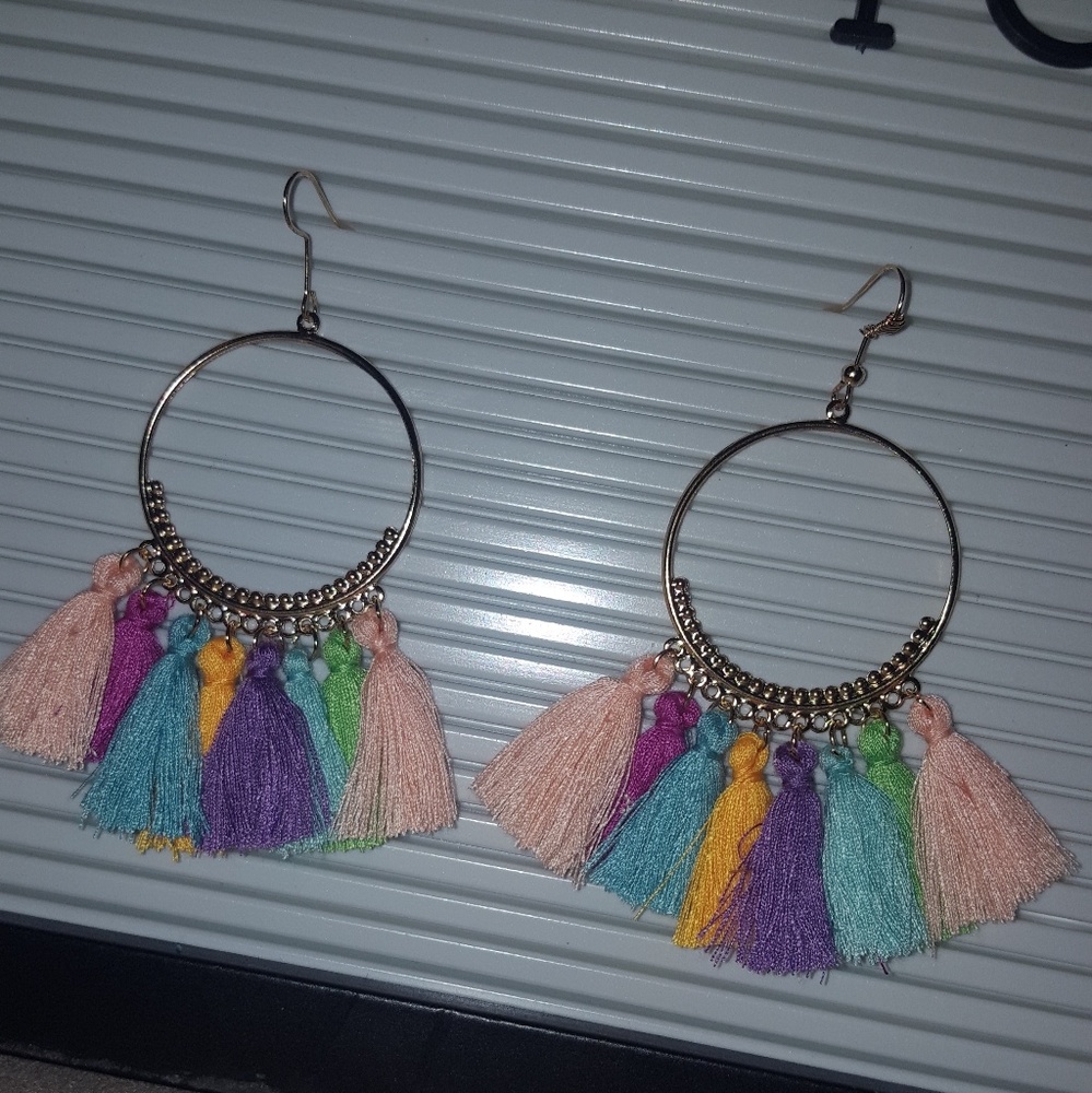 Multi color tassel earring